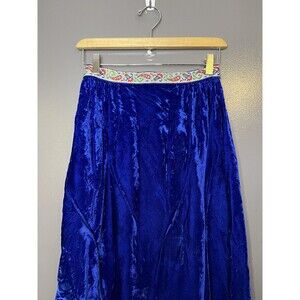 Blue Velvet A-Line Skirt Womens Small Embroidered Paisley Trim Lined Boho